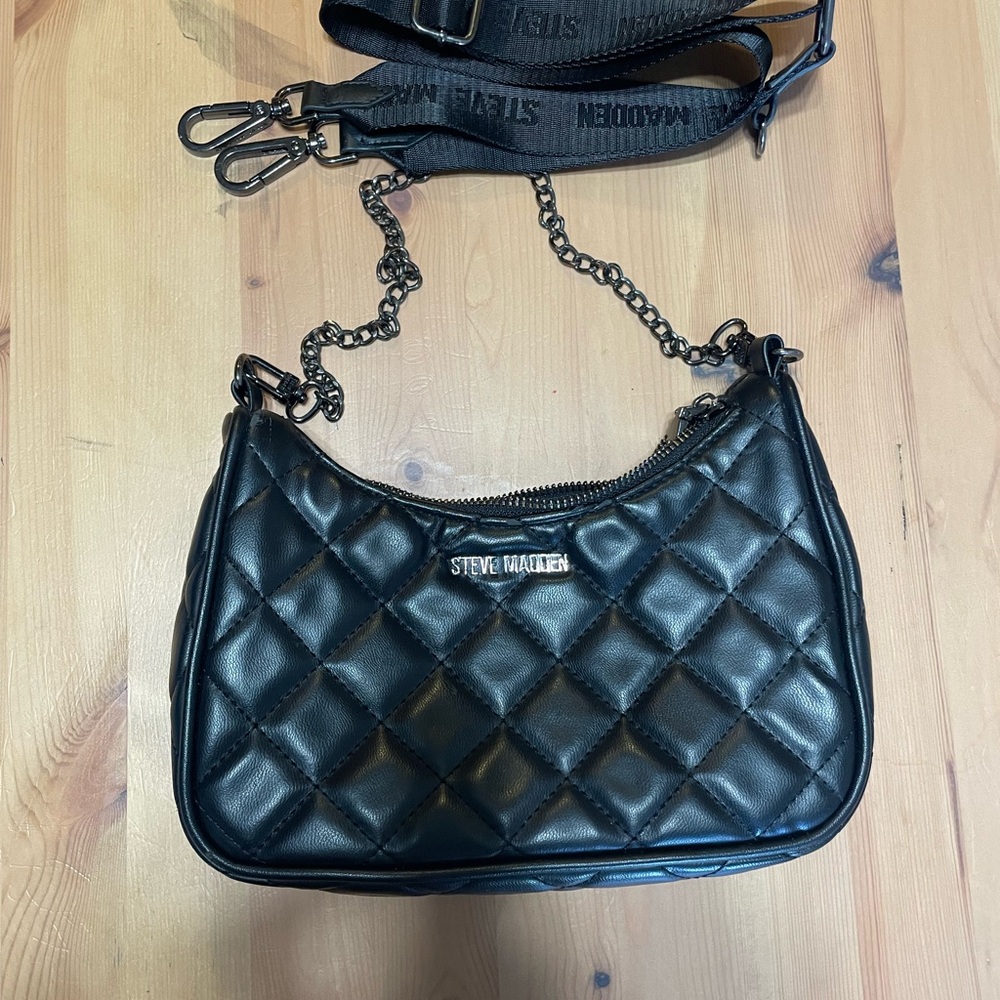 Steve Madden Black Quilted Shoulder Bag with Chain Strap
